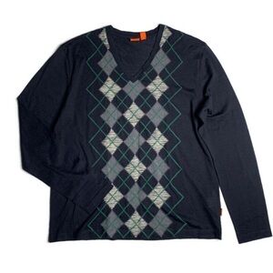 Hugo Boss XL diamond knit cotton wool blend v-neck sweater